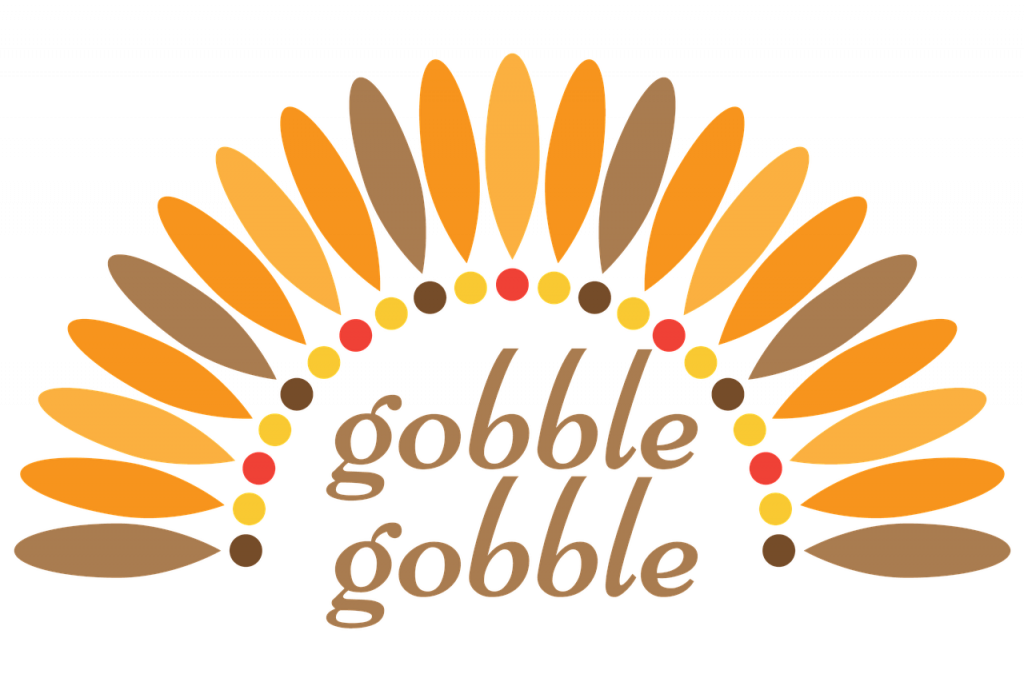 Thanksgiving Gobble Gobble under feather arch
